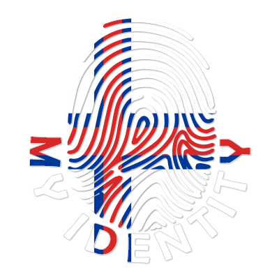 Footprint My Identity logo featuring a fingerprint design with colors representing the Faroe Islands, suitable for bab