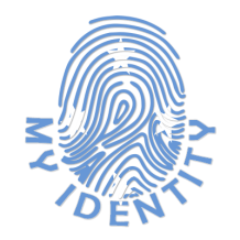 Footprint My Identity design featuring a blue fingerprint, perfect for baby products like pacifiers and bibs.\n\nCapti