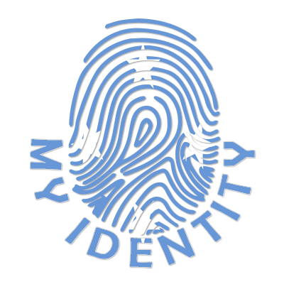 Footprint My Identity design featuring a blue fingerprint, perfect for baby products like pacifiers and bibs.\n\nCapti