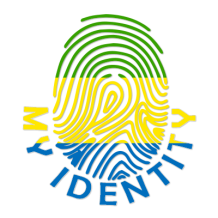 Footprint My Identity Gabon logo featuring a fingerprint in green, yellow, and blue colors.\n\nCaption: Discover the u