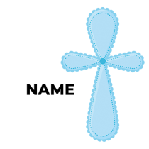 A light blue cross designed for baby products, ideal for celebrating a baby boy.\n\nCaption: Celebrate your little one