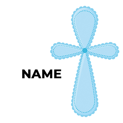 A light blue cross designed for baby products, ideal for celebrating a baby boy.\n\nCaption: Celebrate your little one