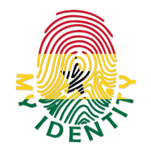 Footprint My Identity Ghana logo featuring a colorful fingerprint design in the colors of the Ghanaian flag.\n\nCaptio