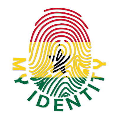 Footprint My Identity Ghana logo featuring a colorful fingerprint design in the colors of the Ghanaian flag.\n\nCaptio