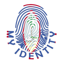 Footprint My Identity Guam logo featuring colorful fingerprint design, ideal for baby items like pacifiers and bodysui