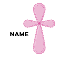 Pink cross design with decorative edges, ideal for baby items like pacifiers and bibs.\n\nCaption: This adorable pink 