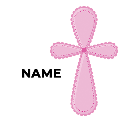 Pink cross design with decorative edges, ideal for baby items like pacifiers and bibs.\n\nCaption: This adorable pink 