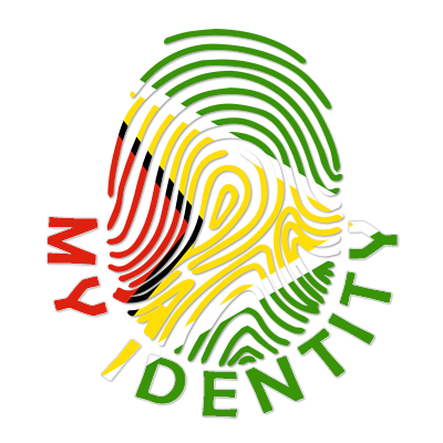 Logo design featuring fingerprint patterns in colors of the Guyanese flag, labeled \"Footprint My Identity.\"\n\nCapti