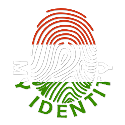 Footprint My Identity Hungary logo featuring a fingerprint design in Hungarian colors.\n\nCaption: Discover the unique