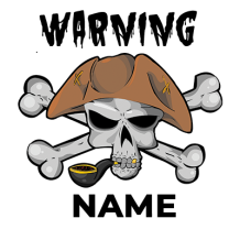 Cartoon pirate skull with a brown hat and crossed bones, designed for baby items like pacifiers and clothing.\n\nCapti