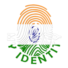 Footprint My Identity India logo featuring a fingerprint design with Indian flag colors.\n\nCaption: Celebrate your ba