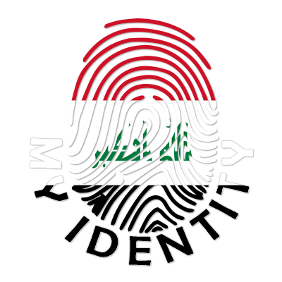 Footprint My Identity Iraq logo featuring a fingerprint with the Iraqi flag colors.\n\nCaption: Celebrate your baby\'s
