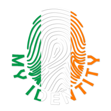 Footprint My Identity Ireland logo featuring a fingerprint design with Irish colors, ideal for baby products.\n\nCapti