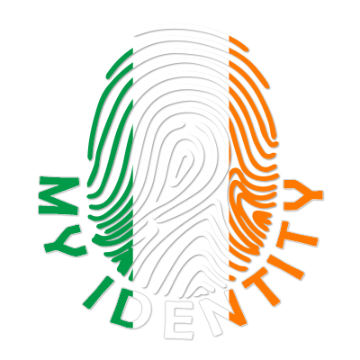 Footprint My Identity Ireland logo featuring a fingerprint design with Irish colors, ideal for baby products.\n\nCapti