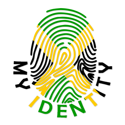 Footprint My Identity Jamaica logo featuring a fingerprint design in green, yellow, and black colors. \n\nCaption: Cel