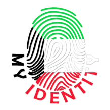 Logo of Footprint My Identity Kuwait, featuring a fingerprint design with the colors of the Kuwaiti flag.\n\nCaption: 