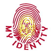 Logo of Footprint My Identity Kyrgyzstan, featuring a fingerprint design in red and yellow. \n\nCaption: Discover uniq
