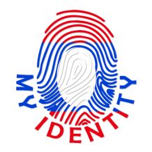 Logo of Footprint My Identity Laos, featuring a fingerprint design in red, blue, and white colors.\n\nCaption: Discove
