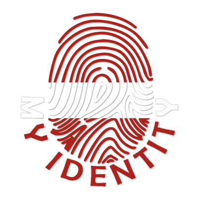 Footprint My Identity Latvia logo, featuring a fingerprint design in red and white, suitable for baby products.\n\nCap