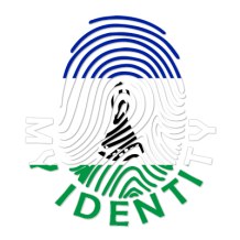 Footprint My Identity Lesotho logo featuring a fingerprint design with colors inspired by the Lesotho flag.\n\nCaption