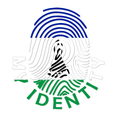 Footprint My Identity Lesotho logo featuring a fingerprint design with colors inspired by the Lesotho flag.\n\nCaption