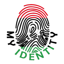 Logo of Footprint My Identity Libya featuring a fingerprint design with colors of the Libyan flag.\n\nCaption: Discove
