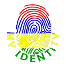 Colorful fingerprint logo for the Footprint My Identity Mauritius baby product, ideal for personalization. \n\nCaption