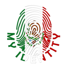 Footprint My Identity Mexico design featuring a fingerprint and the colors of the Mexican flag.\n\nCaption: Celebrate 