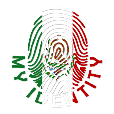 Footprint My Identity Mexico design featuring a fingerprint and the colors of the Mexican flag.\n\nCaption: Celebrate 