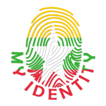 Creative logo for Footprint My Identity Myanmar, featuring a colorful fingerprint design representing Myanmar.\n\nCapt