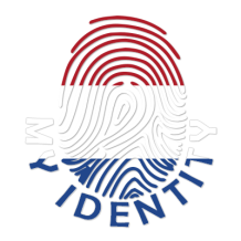 Footprint My Identity Netherlands logo featuring a fingerprint design in red, white, and blue, representing Dutch iden