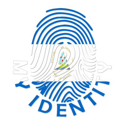 Footprint My Identity Nicaragua logo featuring a fingerprint design incorporating the Nicaraguan flag, suitable for ba