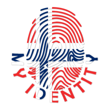 Footprint My Identity Norway logo featuring a fingerprint design with the colors of the Norwegian flag.\n\nCaption: Di