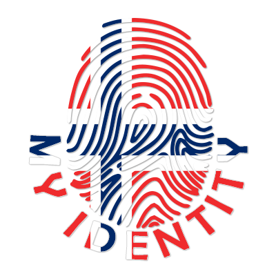Footprint My Identity Norway logo featuring a fingerprint design with the colors of the Norwegian flag.\n\nCaption: Di