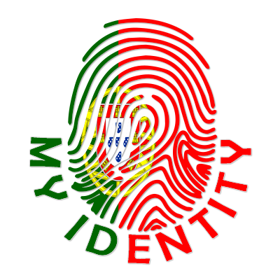 Footprint My Identity Portugal logo featuring a colorful fingerprint design with the national flag colors.\n\nCaption: