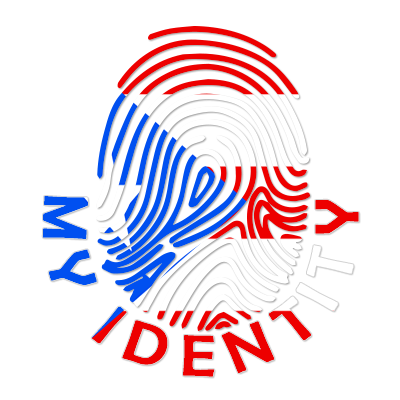 Footprint My Identity Puerto Rico logo featuring a fingerprint design in red, white, and blue colors.\n\nCaption: Cele