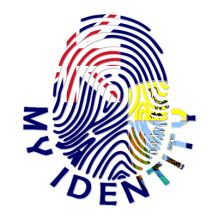 Colorful logo featuring a fingerprint with designs inspired by Saint Helena, labeled \"My Identity.\"\n\nCaption: Expl