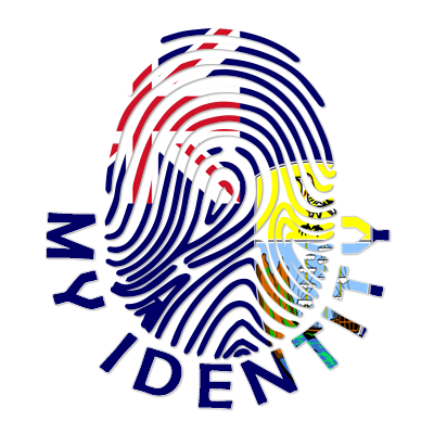 Colorful logo featuring a fingerprint with designs inspired by Saint Helena, labeled \"My Identity.\"\n\nCaption: Expl