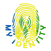Logo for Footprint My Identity featuring a colorful fingerprint design representing Saint Vincent and the Grenadines.\