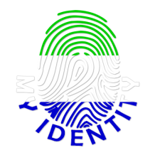 Footprint My Identity logo featuring a fingerprint in the colors of the Sierra Leone flag.\n\nCaption: Explore the uni