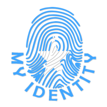 Footprint My Identity Somalia logo featuring a fingerprint design in blue and white. \n\nCaption: Discover the unique 