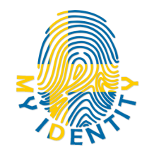 Footprint My Identity Sweden logo featuring a colorful fingerprint design. Ideal for personalized baby products and accessories.