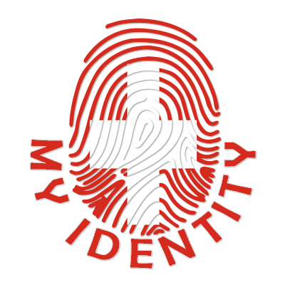 Logo for Footprint My Identity Switzerland, featuring a fingerprint design with Swiss flag colors, suitable for baby p