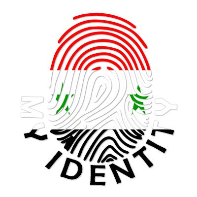 Footprint My Identity logo featuring a stylized fingerprint in the colors of the Syrian flag.\n\nCaption: Discover the