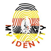 Footprint My Identity Uganda logo featuring a fingerprint design in red, yellow, and black, suitable for baby products