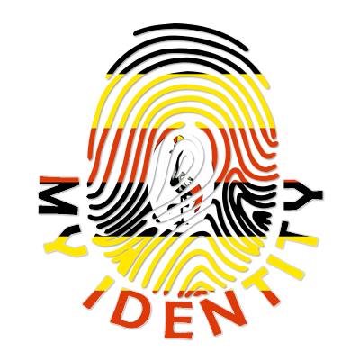 Footprint My Identity Uganda logo featuring a fingerprint design in red, yellow, and black, suitable for baby products