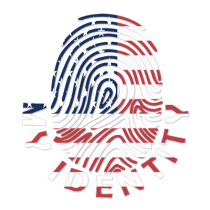 Footprint My Identity logo featuring a fingerprint with the American flag design. Perfect for baby products.\n\nCaptio