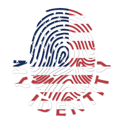 Footprint My Identity logo featuring a fingerprint with the American flag design. Perfect for baby products.\n\nCaptio