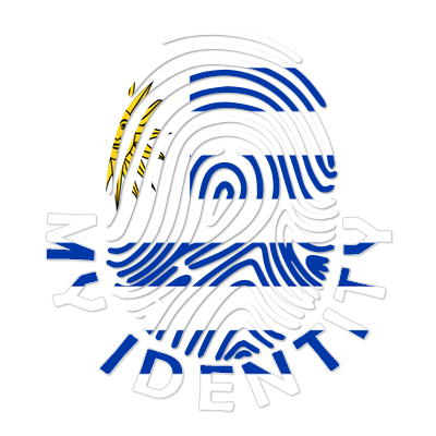 Footprint My Identity Uruguay logo featuring a fingerprint with the Uruguayan flag colors.\n\nCaption: Discover the un