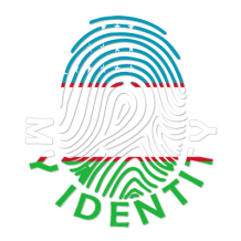 Footprint My Identity Uzbekistan logo, featuring a fingerprint design in blue, white, and green.\n\nCaption: Discover 